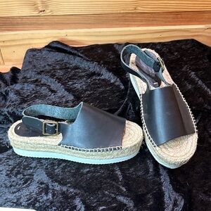 Soludos Black Leather Espadrille Sandals